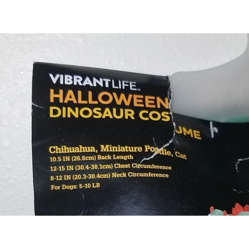 NEW Dinosaur Costume 2-Pc Pet Size XS Cat Dog (5-10 lbs) Halloween Vibrant Life